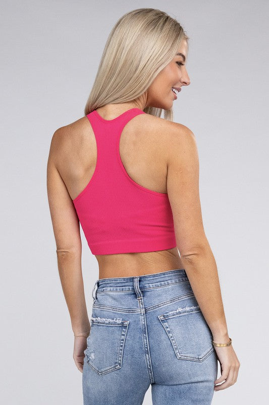 Ribbed Cropped Racerback Tank Top - Jake J Shop