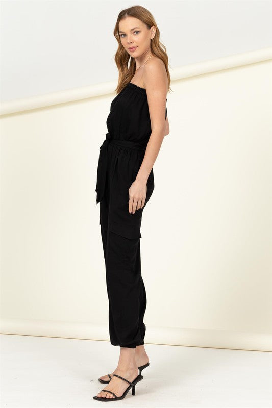 Flap Pocket Side Belted Tube Jumpsuit - Jake J Shop