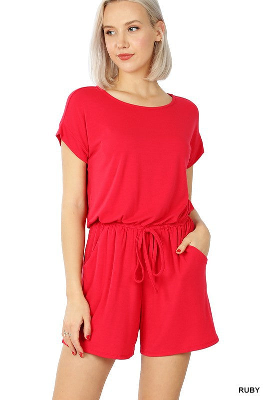 Romper w/ Elastic Waist and Back Keyhole Opening