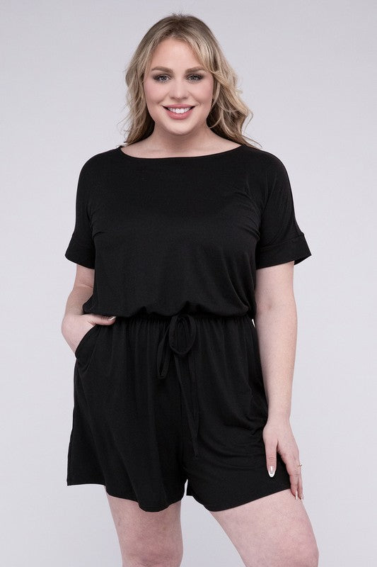 ZENANA Summer Romper Plus Size Brushed with Pockets