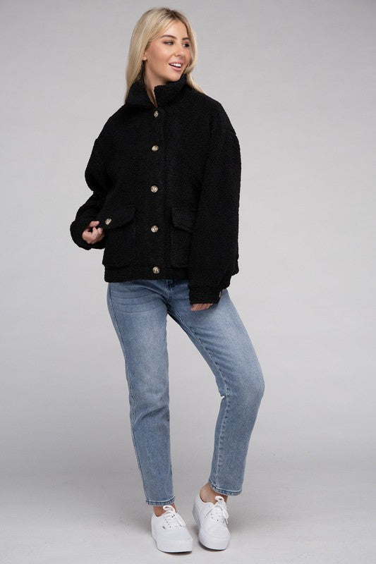 Cozy Sherpa Button-Front Jacket - Jake J Shop