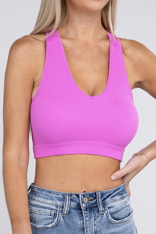 Ribbed Cropped Racerback Tank Top - Jake J Shop