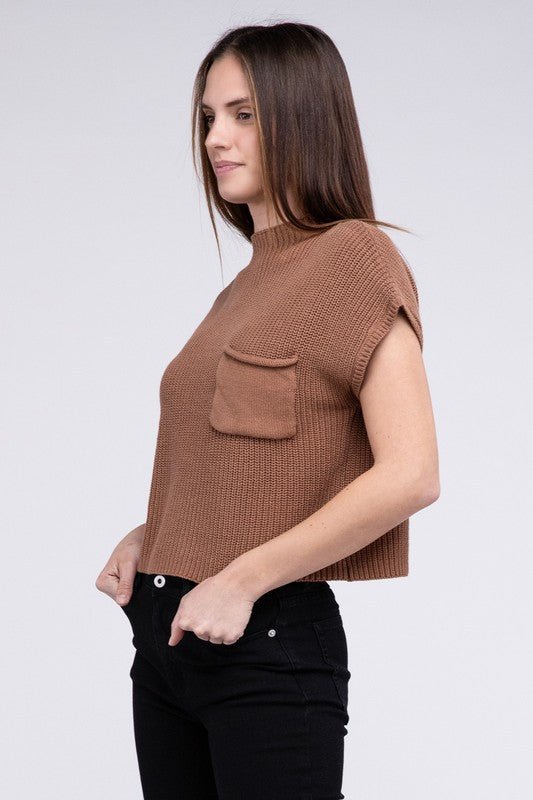 Mock Neck Short Sleeve Cropped Sweater