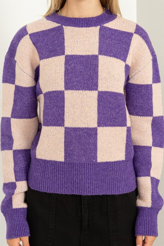 Weekend Chills Checkered Long Sleeve Sweater - Jake J Shop