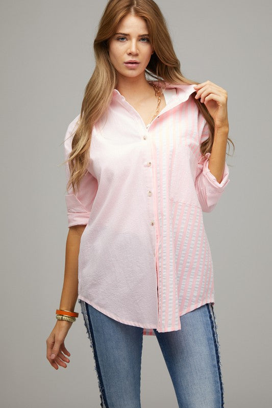 Stripe Button Down Long Sleeve Shirt - Jake J Shop