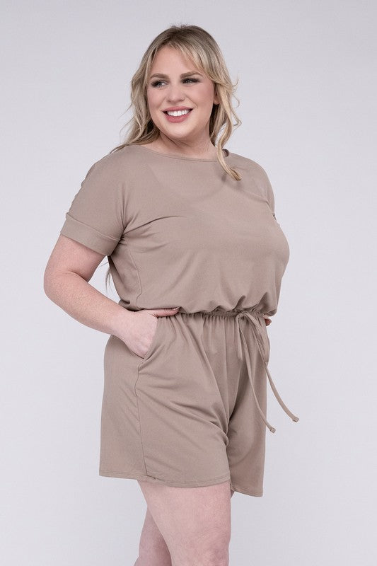 ZENANA Summer Romper Plus Size Brushed with Pockets