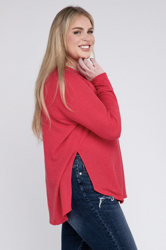 Plus Melange Baby Waffle Long Sleeve Top