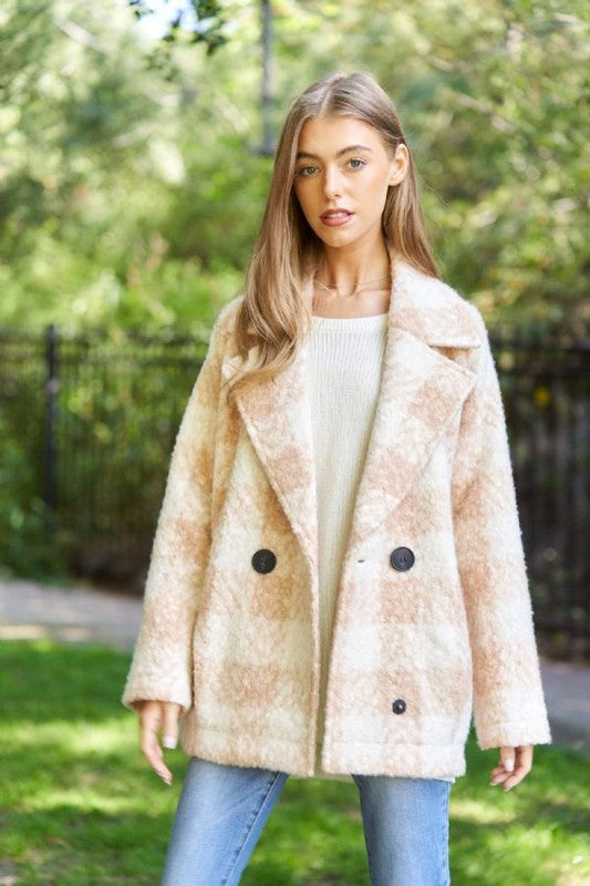 Fuzzy Boucle Textured Double Breasted Coat Jacket - Jake J Shop