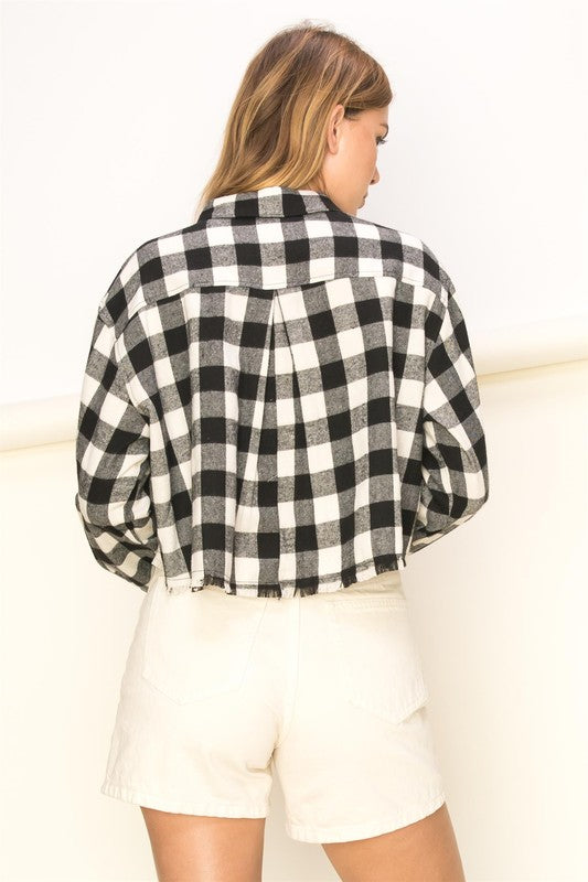 See Ya Plaid Print Button-Up Crop Top