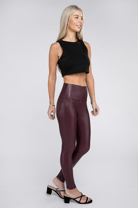 High Rise Faux Leather Leggings - Jake J Shop