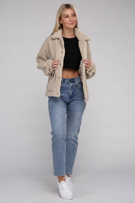 Cozy Sherpa Button-Front Jacket - Jake J Shop