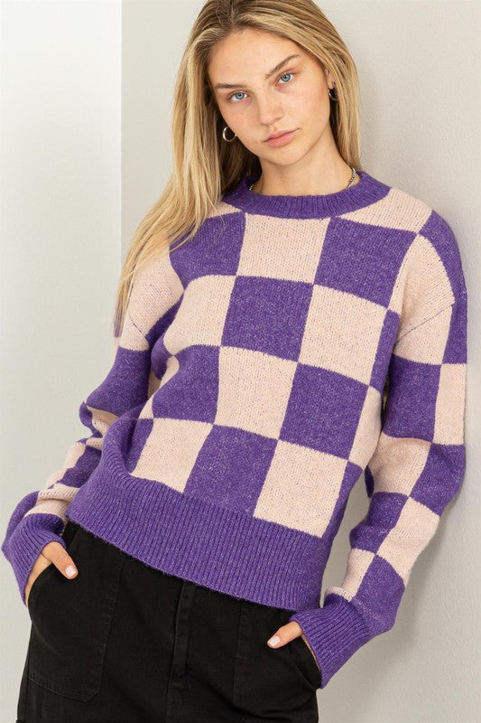 Weekend Chills Checkered Long Sleeve Sweater - Jake J Shop