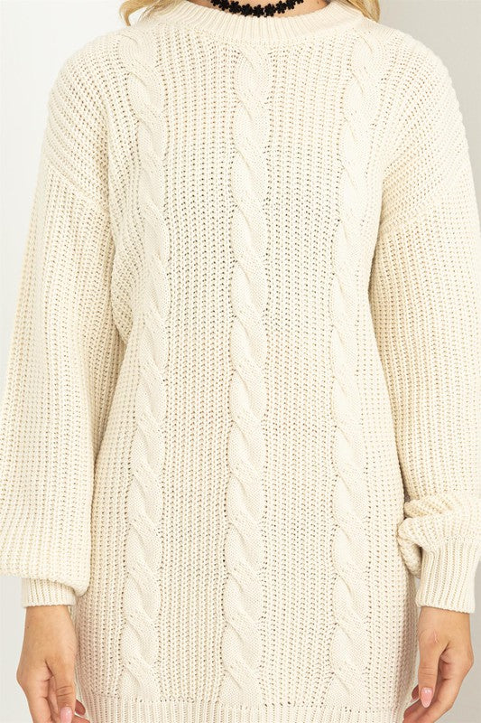 Cable-Knit Ribbed Mini Sweater Dress - Jake J Shop