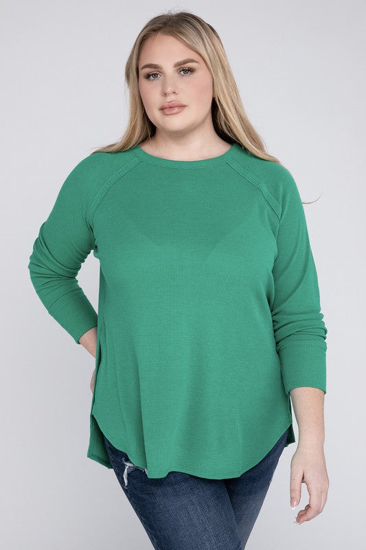 Plus Melange Baby Waffle Long Sleeve Top