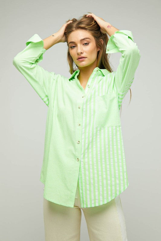 Stripe Button Down Long Sleeve Shirt - Jake J Shop