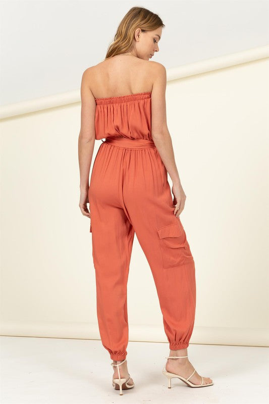 Flap Pocket Side Belted Tube Jumpsuit - Jake J Shop