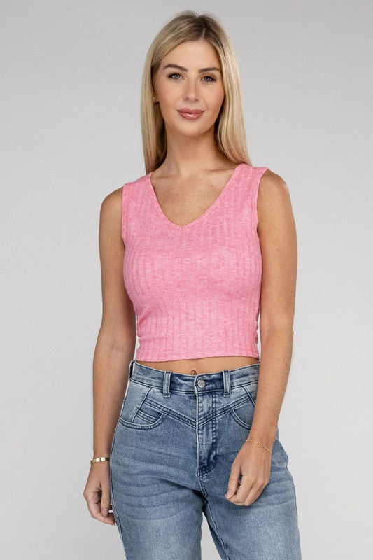 Ribbed Scoop Neck Cropped Sleeveless Top - Jake J Shop