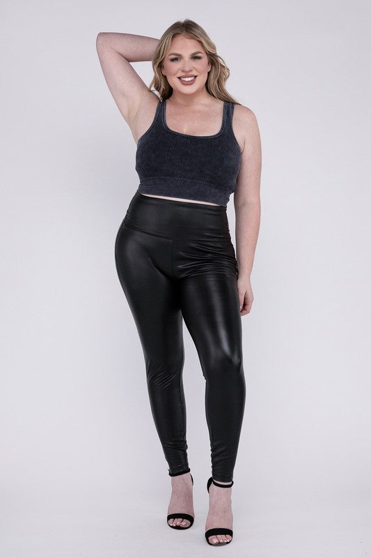 Plus High Rise Faux Leather Leggings