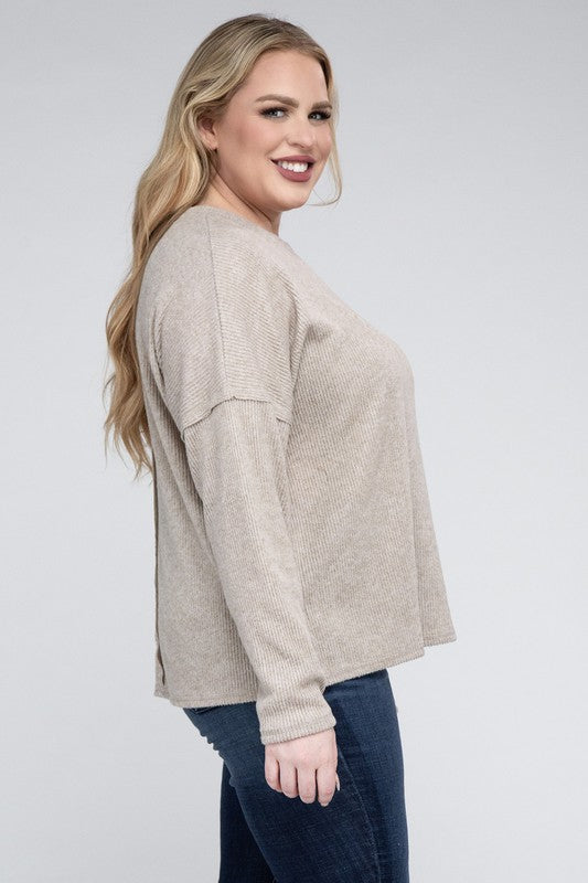 Plus Ribbed Brushed Melange Hacci Sweater