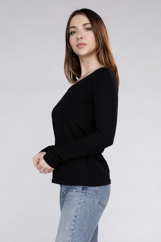 Cotton V-Neck Long Sleeve T-Shirt