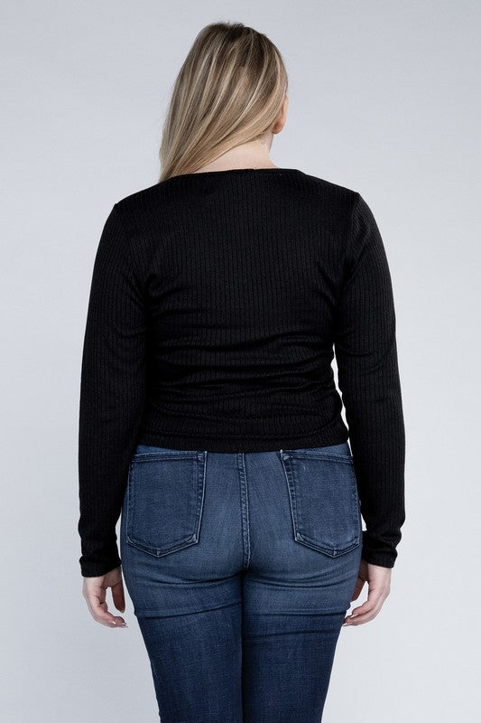 Plus Classic Ribbed Round Neck Long Sleeve