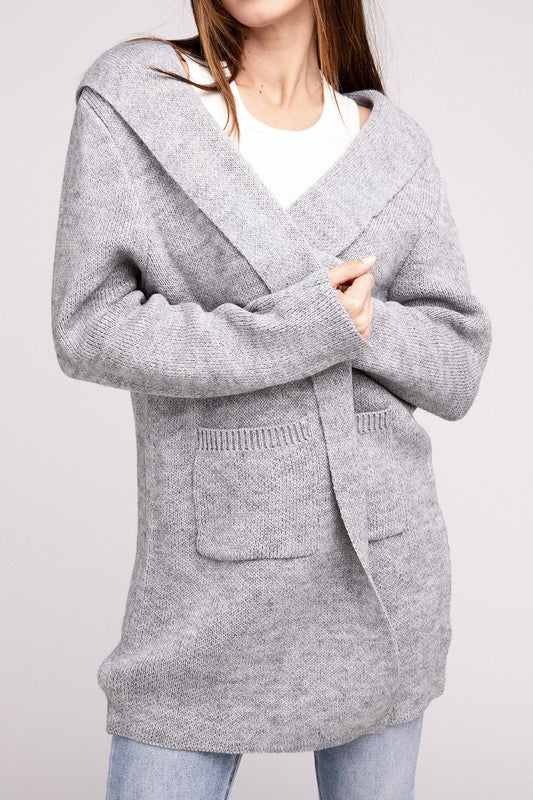 Hooded Open Front Sweater Cardigan