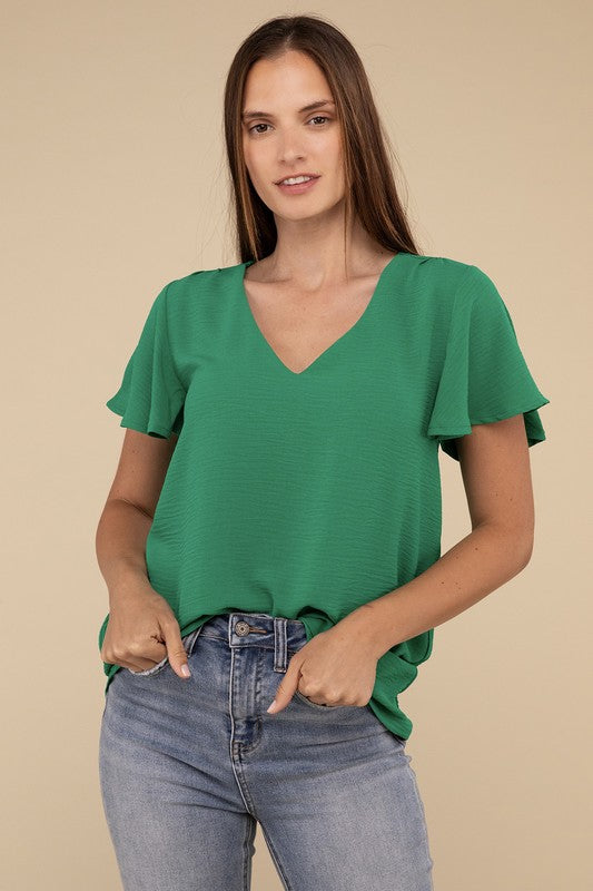 Woven Airflow Flutter Sleeve Top