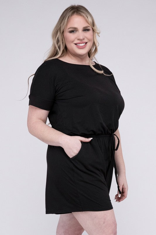 ZENANA Summer Romper Plus Size Brushed with Pockets