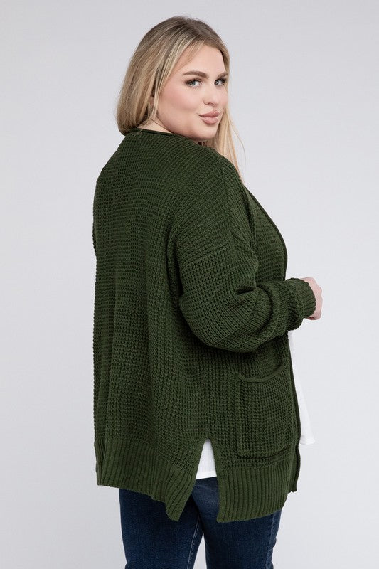 Plus Low Gauge Waffle Open Cardigan Sweater