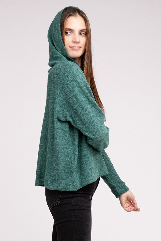 Hooded Brushed Melange Hacci Sweater