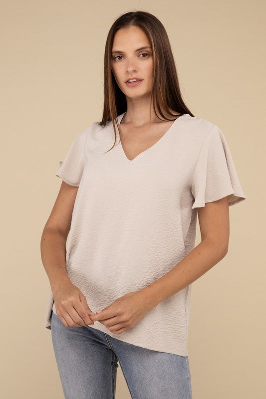 Woven Airflow Flutter Sleeve Top