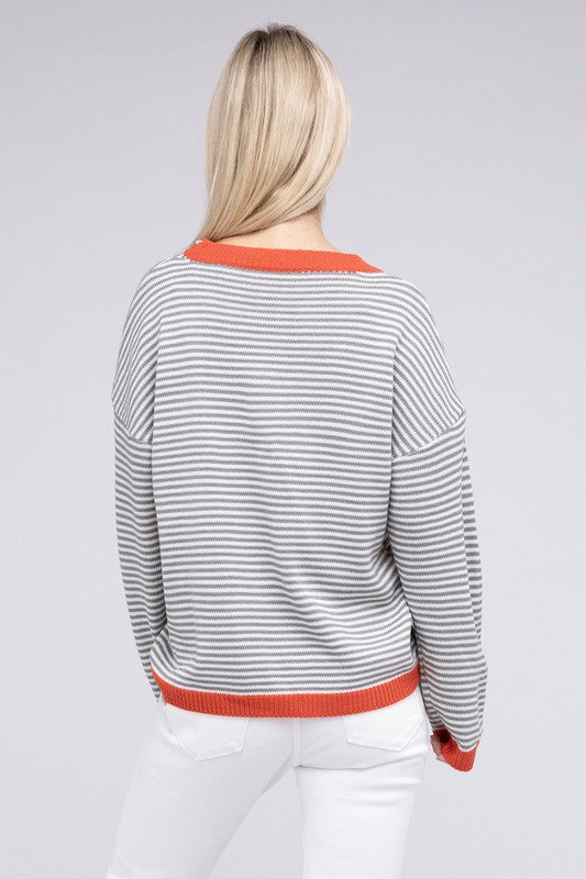 Contrast Trimmed Striped Pullover Knit