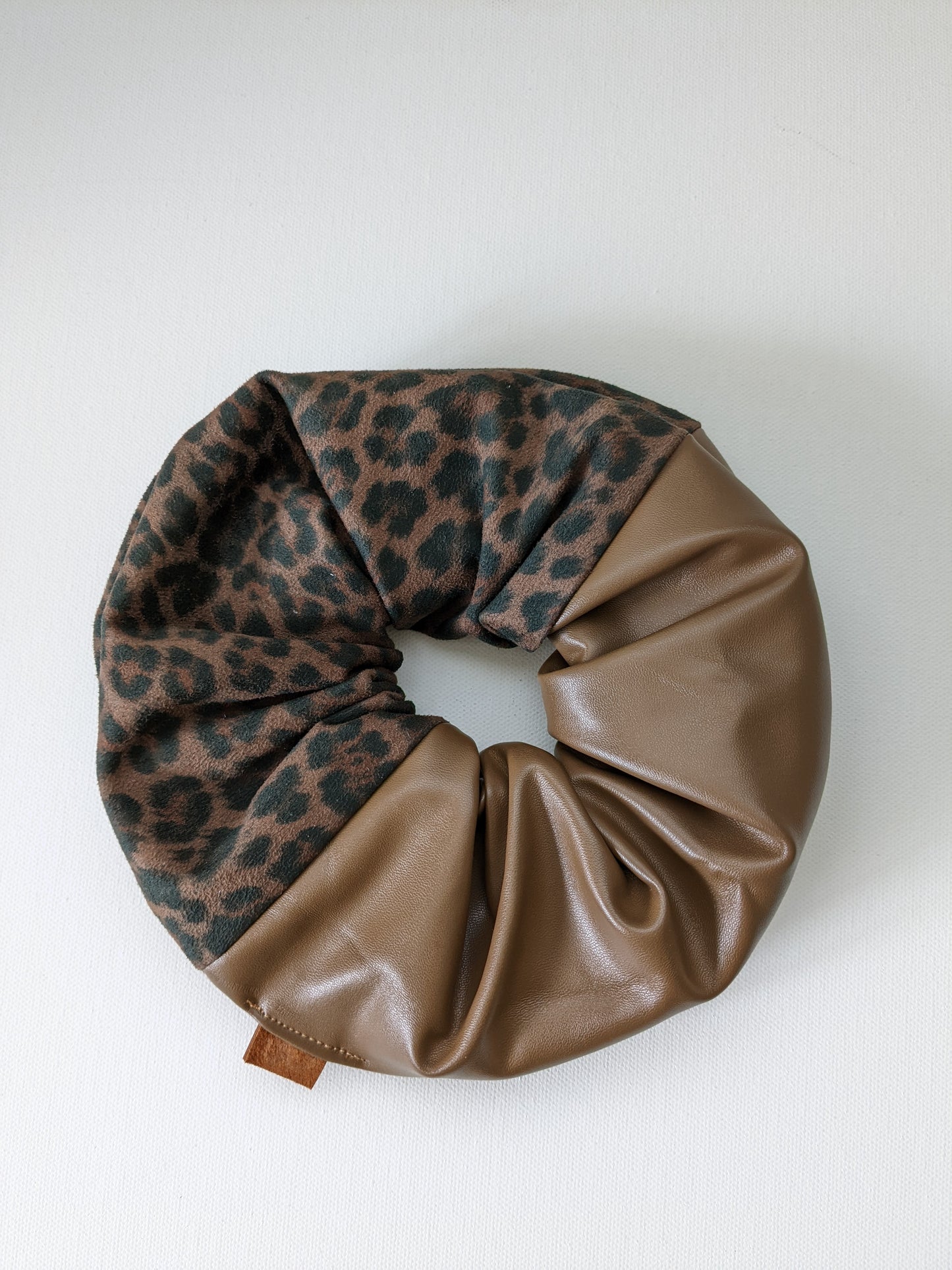 Handmade Macchiato Leopard Faux Leather Scrunchie Mammoth XL