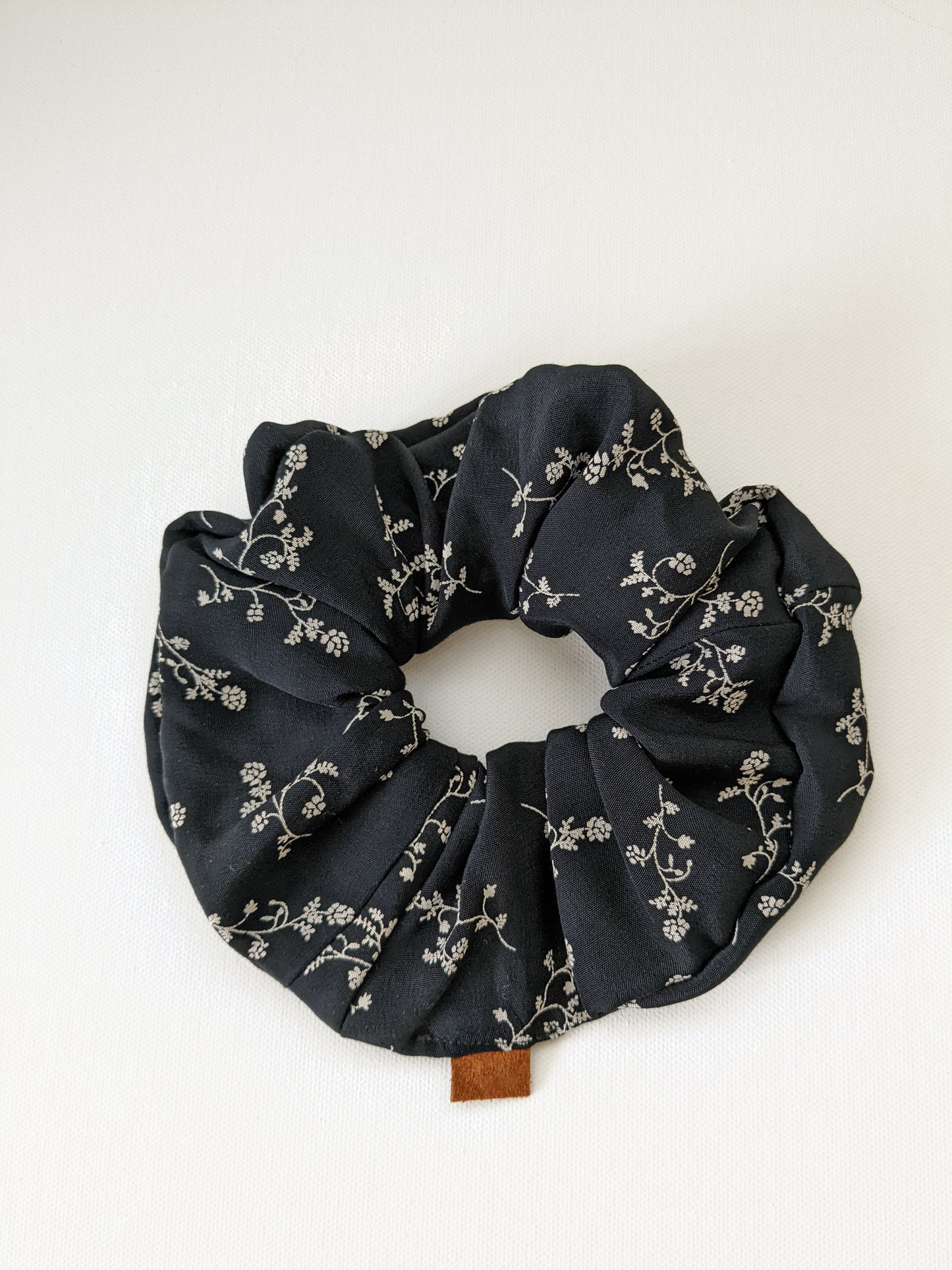 Handmade Black Floral Everyday Scrunchie Large