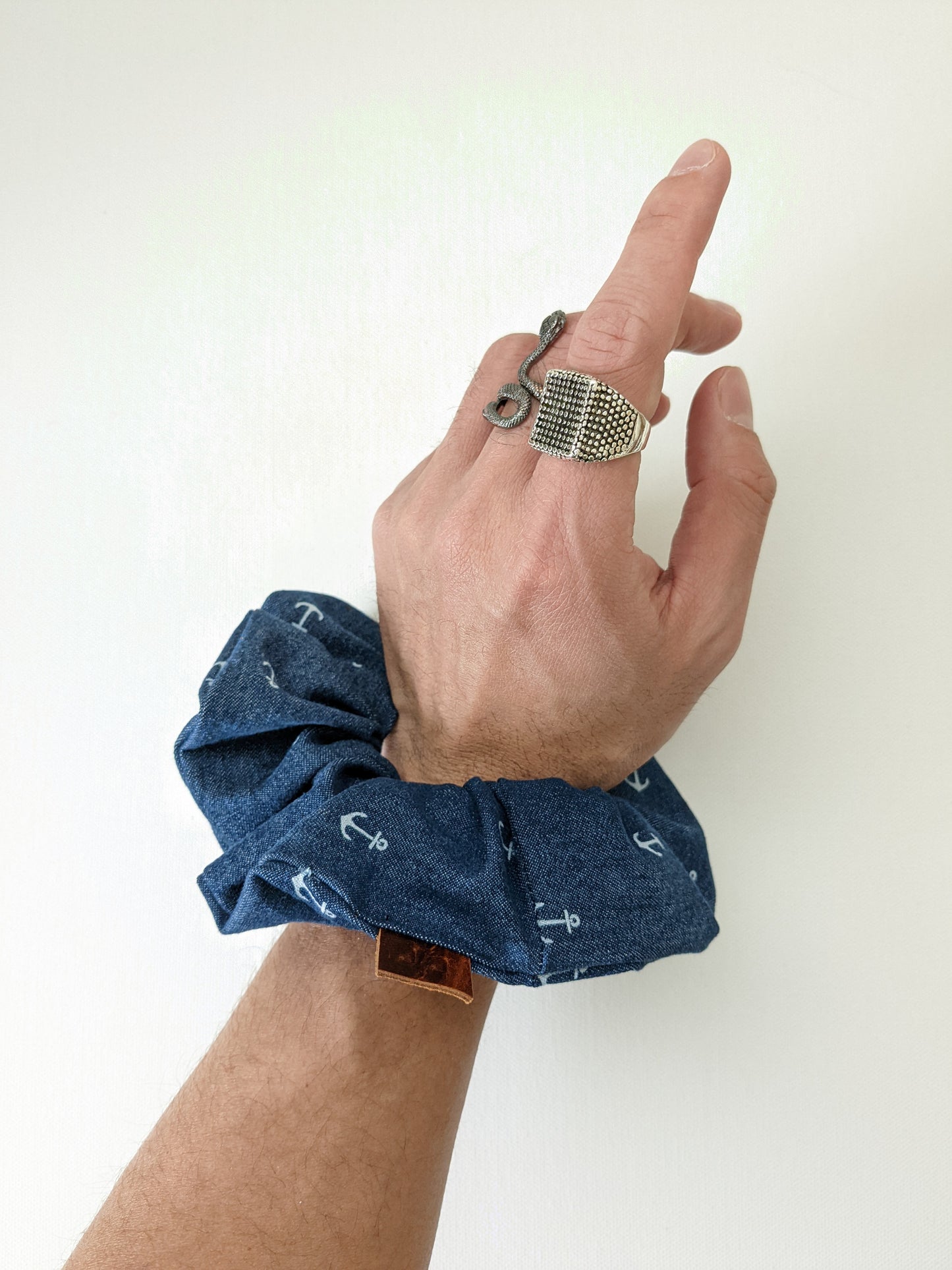 Handmade Anchor Denim Scrunchie Standard