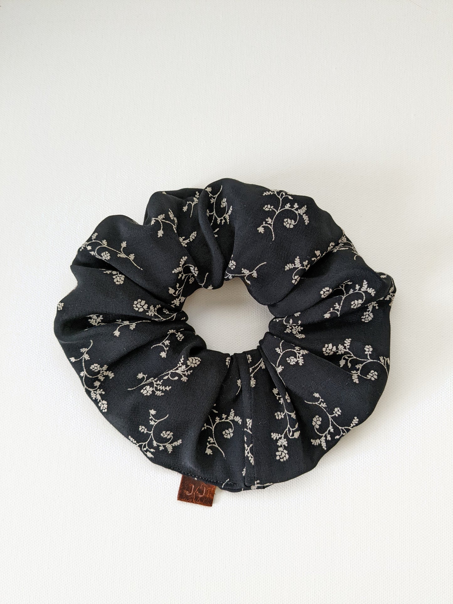 Handmade Black Floral Everyday Scrunchie Large