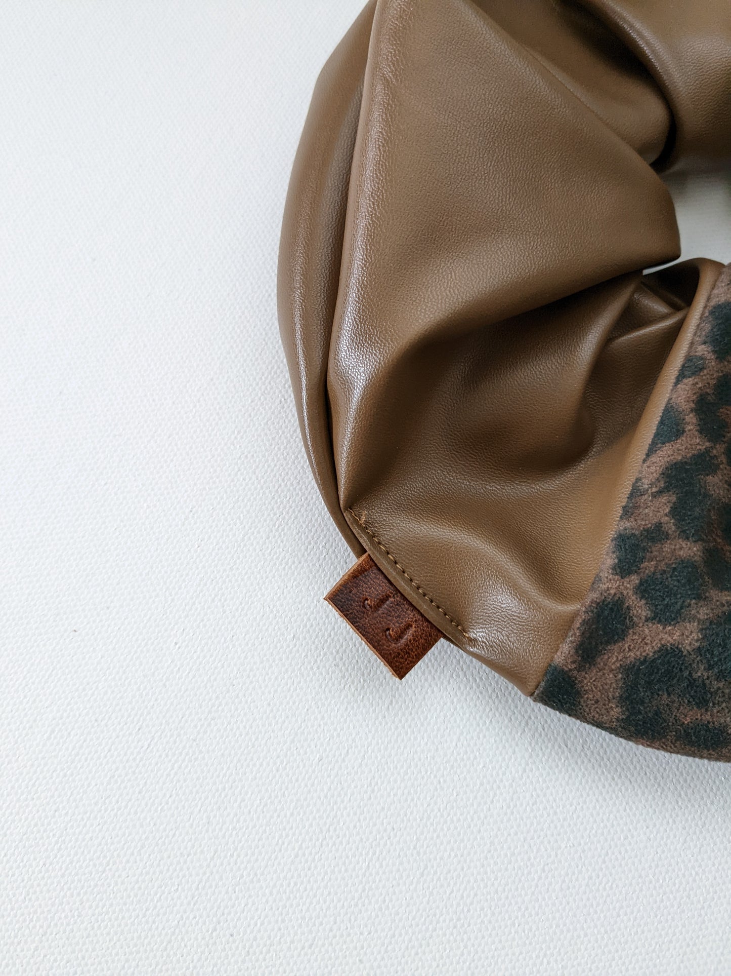 Handmade Macchiato Leopard Faux Leather Scrunchie Mammoth XL