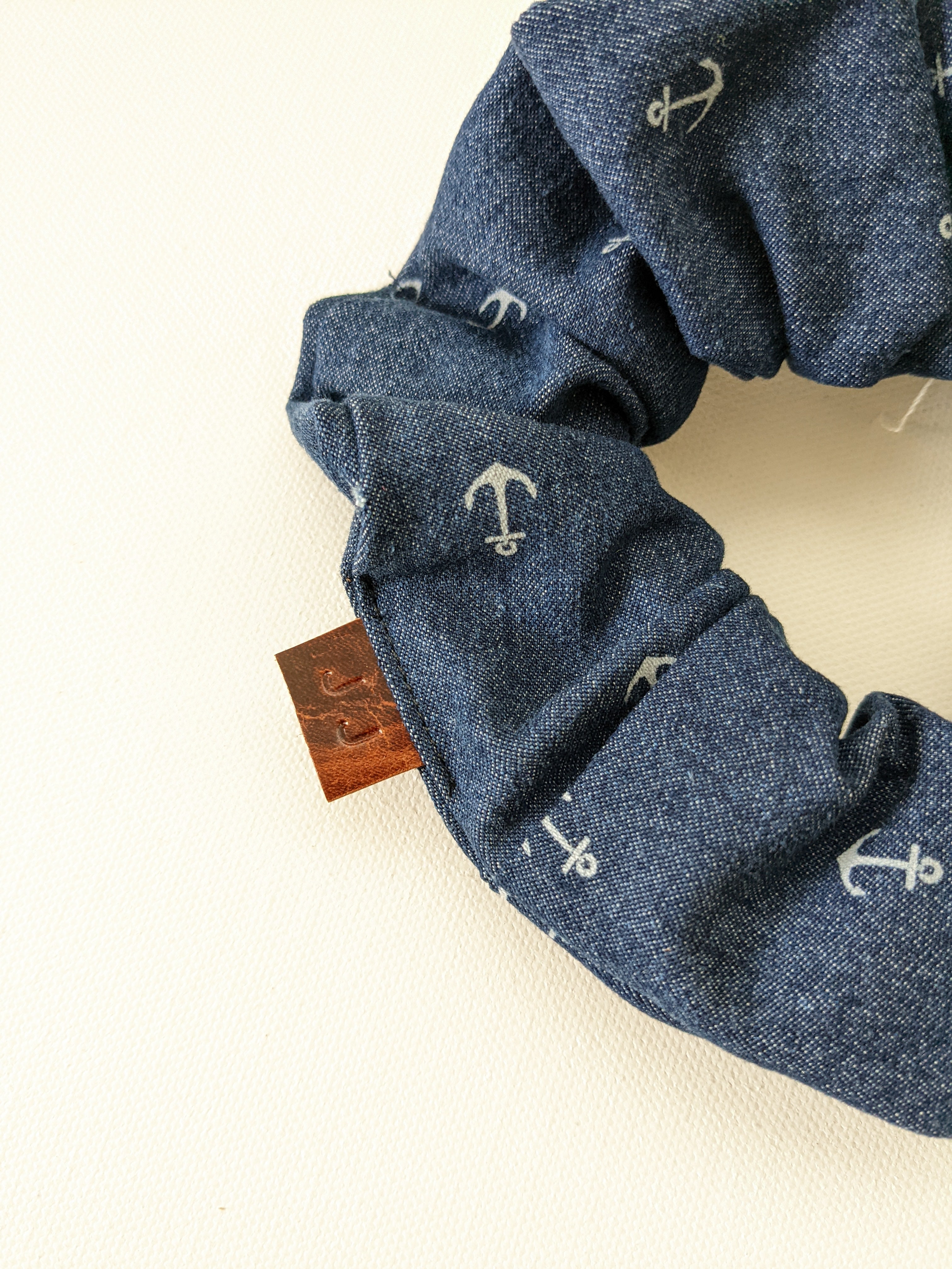 Handmade Anchor Denim Scrunchie Standard