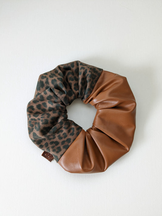 Handmade Leopard Macchiato Faux Leather Scrunchie Large